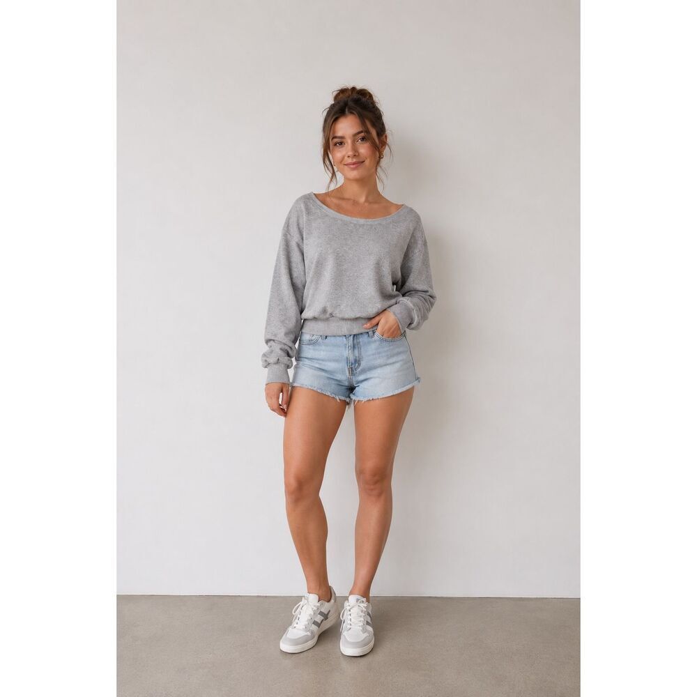 NWT INC International Concepts Petite Large Heather Gray Wide Neck Sweatshirt Co